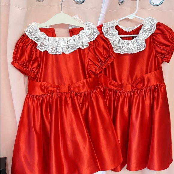 Janie and Jack Red Satin Dress with Lace Detail